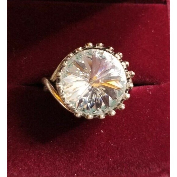 Genuine Clear Swarovski Cocktail Ring Silver Plated Brass base size 8 adjustable - Picture 2 of 3